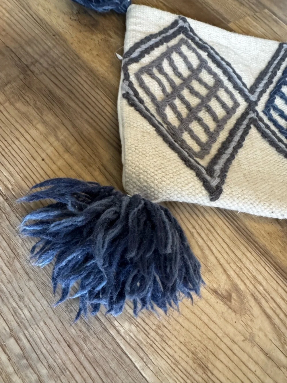Magnolia Home Diamond Pattern Oblong Throw Pillow Cover with Blue Tassels Wool